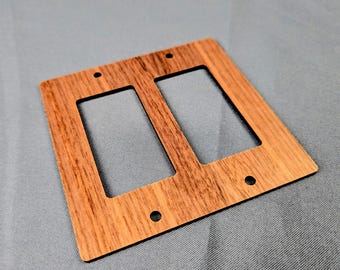 Laser Cut Wood Double Rocker Switch Cover | 2-Gang Decora Wall Plate | 14 Wood Species | GFCI & USB Outlet