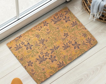 Felpudo de fibra de coco con diseño de hojas dispersas – Felpudo de entrada de fibra natural con estampado floral botánico, decoración para el hogar y el jardín