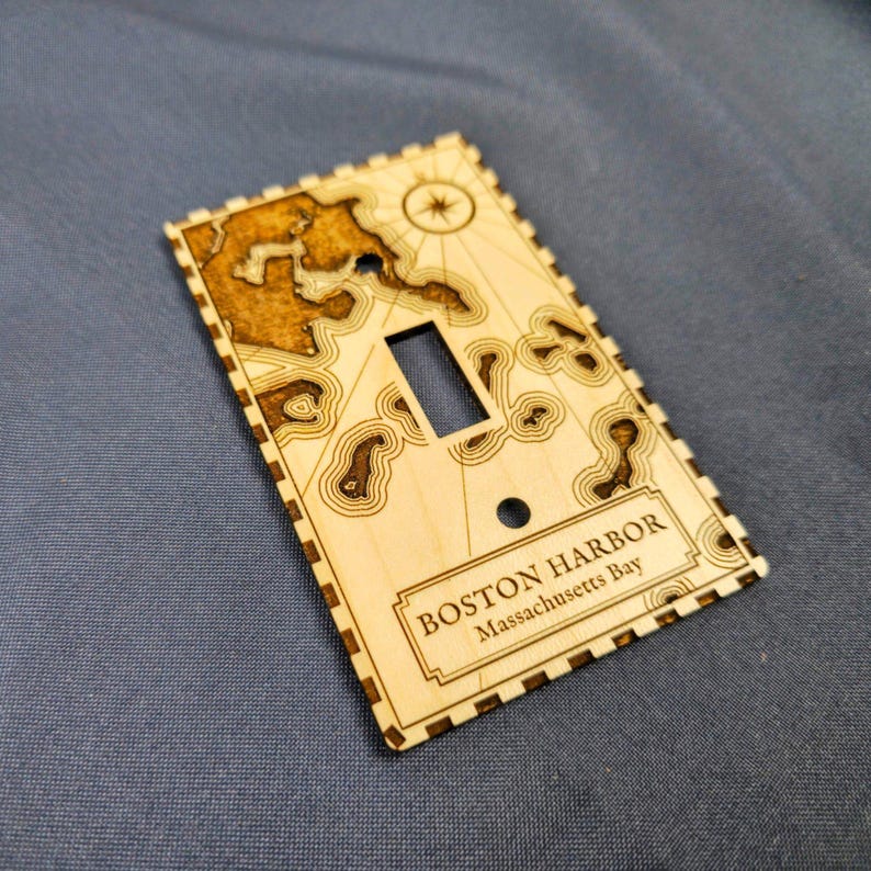 Engraved Boston Harbor sea chart light switch cover