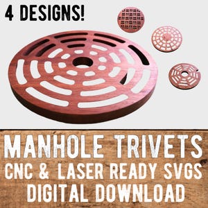 Manhole Cover Inspired Trivet Designs for Laser Cutting and CNC Routing DIY Digital Download (ai, svg, png, CarveCo art, dwg, dxf, pdf, png)