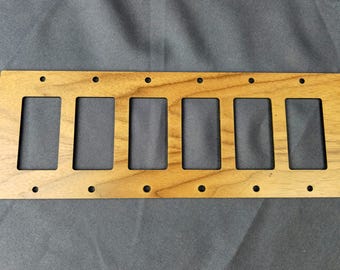 Lasergeschnittene Holzabdeckung für 6-fach-Wippschalter | Decora-Wandplatte | 14 Holzarten