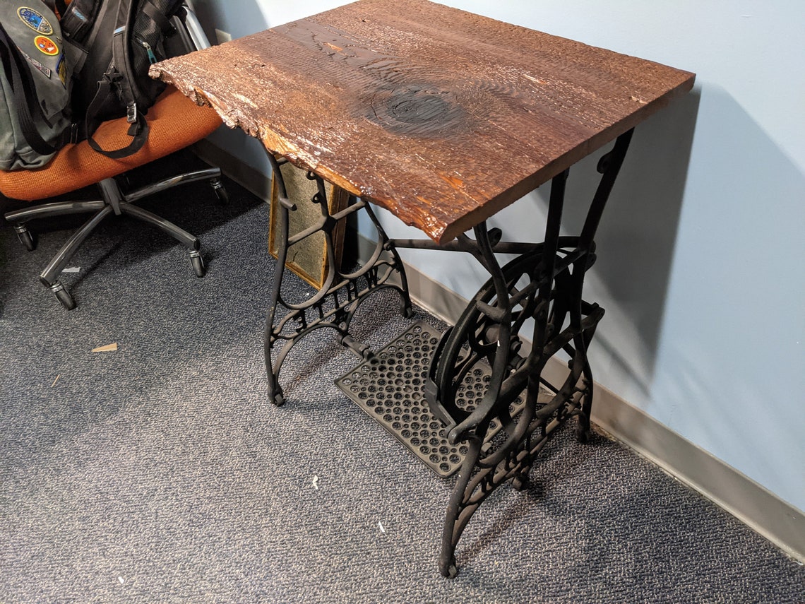 Reclaimed Live Edge White Brand Sewing Machine Leg Table Etsy