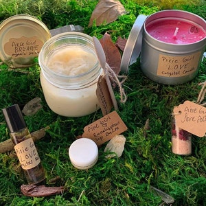 Moon Ritual Kit - Handmade Herbal Soy Candle, Oil, Spray, and Scrub for New Moon & Full Moon Manifestations