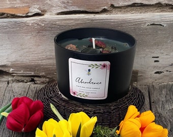 Manifestation Candle - Crystal Infused Intention Candle for Abundance, Love & Protection 8oz