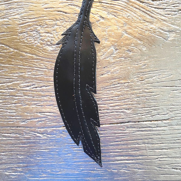 Raven Feather - Leather Bag Charm Key Holder