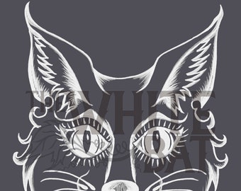 Moonlight Retro Cat Face - Digital Art (Downloadable Image File - 800 ppi)