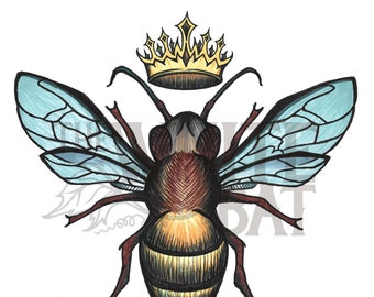Honey Bee and Crown - Digital Art (Downloadable Image File - 800 ppi)