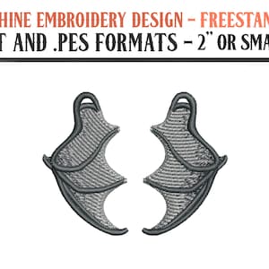 Freistehende Fledermausflügel Ohrringe - Maschinenstickerei Design - Digital Download - 5 cm oder kleiner - DST und PES Formate
