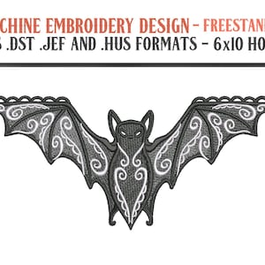 Freistehende Fledermaus - Maschinenstickerei - 6x10 Stickrahmen - PES JEF DST Hus Formate