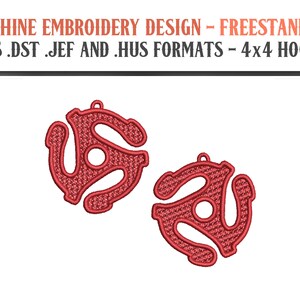 Freestanding Lace 45 RPM Adapter Earrings - Machine Embroidery Design - Digital Download - 4x4 Hoops - PES DST Jef Hus Formats image 1