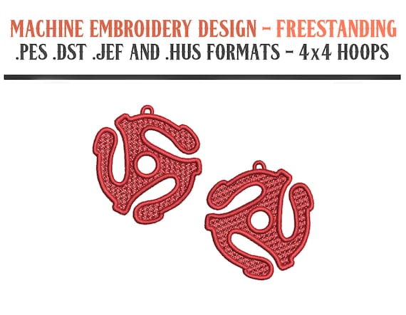 Freestanding Lace 45 RPM Adapter Earrings - Machine Embroidery Design - Digital Download - 4x4 Hoops - PES DST Jef Hus Formats