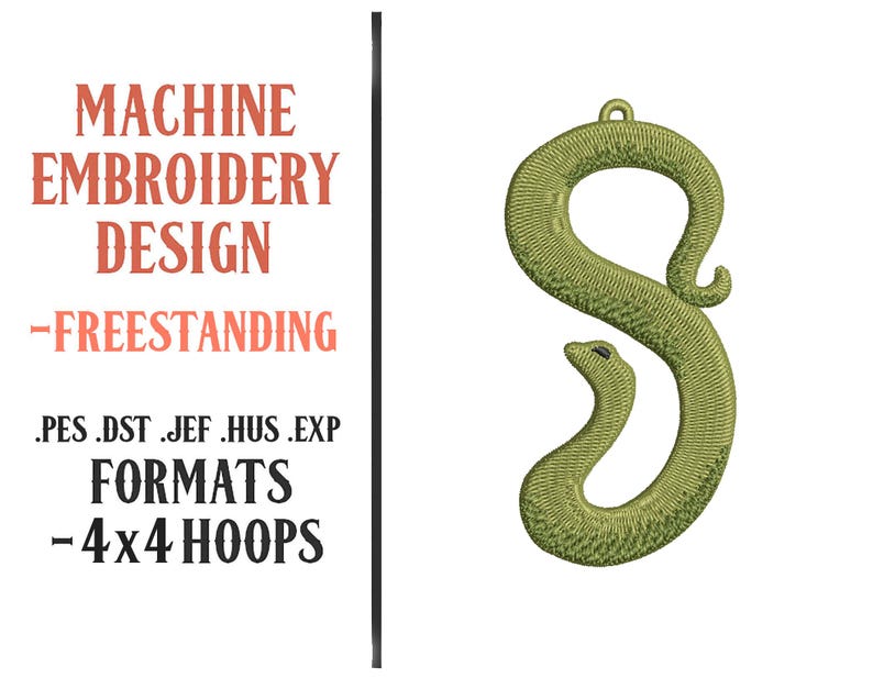 Pes Format Snake Freestanding Snake Charm - Machine Embroidery Design - Digital Download ...