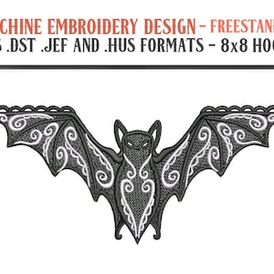 Freistehende Fledermaus - Maschinenstickerei - 8x8 Stickrahmen - PES JEF DST Hus Formate