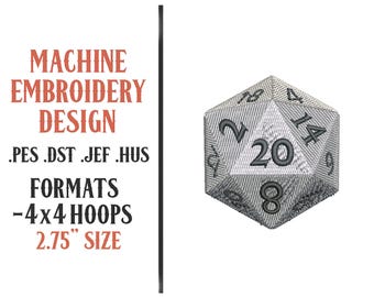 20 Sided Dice - Machine Embroidery Design - Digital Download - 4x4 Hoops (2.75" Size) - PES DST JEF Hus Formats