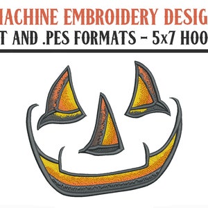 Smiling Jack O&#39; Lantern Face - Machine Embroidery Design - Digital Download - 5x7 Hoops - DST and PES Formats