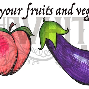 Pfirsich und Aubergine Emojis - Essen Sie Ihr Obst und Gemüse - Digital Art (Herunterladbare Bilddatei - 800 ppi)