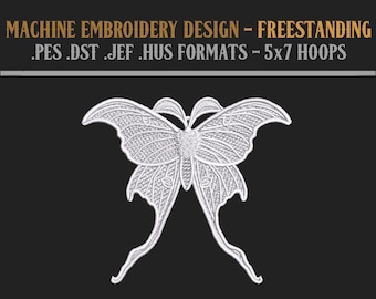 Freestanding Lace Luna Moth - Machine Embroidery Design - Digital Download - 5x7 Hoops - PES JEF DST Hus Formats