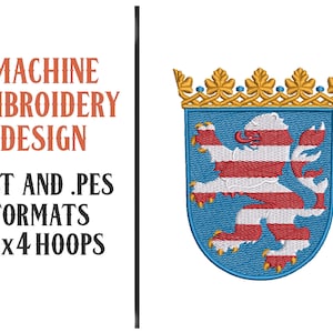 Hessischer Löwe - Stickdatei - Digital Download - 4x4 Stickrahmen - DST und PES Formate