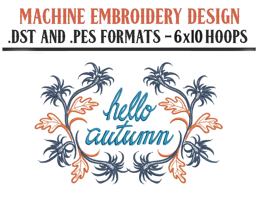 Hello Autumn Leaf Wreath - Machine Embroidery Design - Digital Download ...