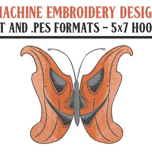 Jack O' Lantern Face Butterfly - Machine Embroidery Design - Digital Download - 5x7 Hoops - DST and PES Formats
