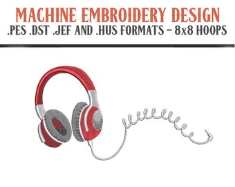 Koptelefoon - Machine Borduurontwerp - Digitale download - 8x8 hoepels - PES DST JEF Hus Formaten
