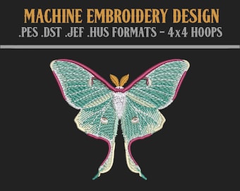 Luna Moth - Machine Embroidery Design - Digital Download - 4x4 Hoops - PES DST JEF Hus Formats