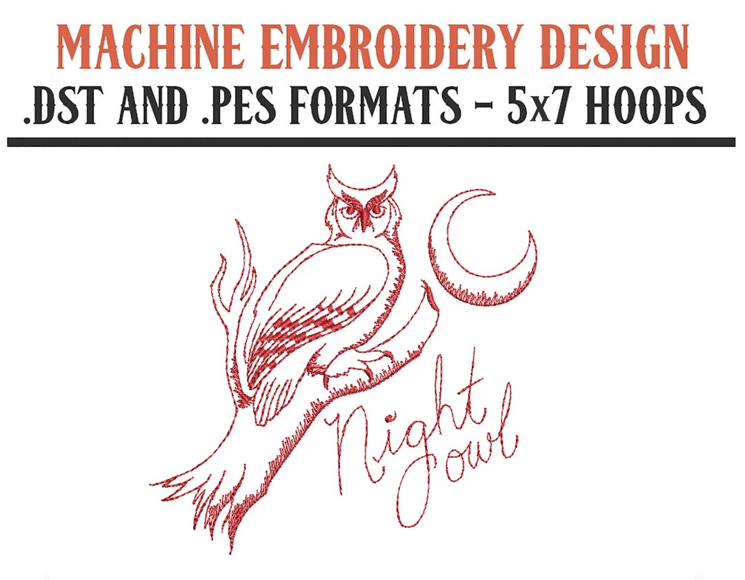 Redwork Night Owl - Machine Embroidery Design - Digital Download - 5x7 ...