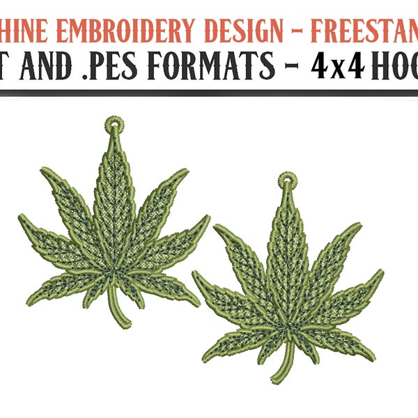 Freestanding Lace Cannabis Leaf Earrings - Machine Embroidery Design - Digital Download - 4x4 Hoops - DST and PES Formats