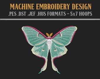 Luna Moth - Machine Embroidery Design - Digital Download - 5x7 Hoops - PES DST JEF Hus Formats