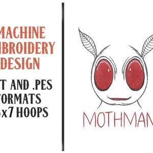 Mothman - Machine Embroidery Design - Digital Download - 5x7 Hoops - DST and PES Formats