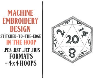 Stitched-To-The-Edge In The Hoop 20 Sided Dice - Machine Embroidery Design - Digital Download - 4x4 Hoop - PES DST JEF Hus Formats