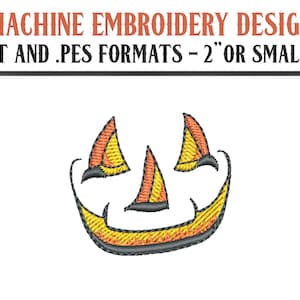 Itsy Bitsy Smiling Jack O&#39; Lantern Face - Machine Embroidery Design - Digital Download - 2&quot; or Smaller - DST and PES Formats