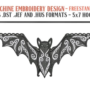 Freistehende Fledermaus - Maschinenstickerei - 5x7 Stickrahmen - PES JEF DST Hus Formate