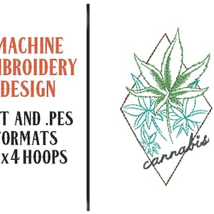 Cannabis Diamond - Diseño de bordado a máquina - Descarga digital - Aros 4x4 - Formatos DST y PES