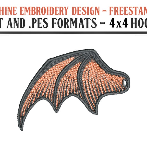 Freistehender Fledermausflügel aus Spitze - Maschinenstickerei Design - digitaler Download - 4x4 Reifen - DST und PES Formate