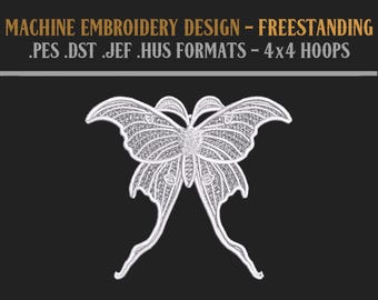 Polilla Lunar de Encaje Independiente - Diseño de Bordado a Máquina - Descarga Digital - Bastidores 4x4 - Formatos PES JEF DST Hus