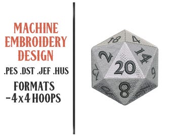 20 Sided Dice - Machine Embroidery Design - Digital Download - 4x4 Hoops - PES DST JEF Hus Formats