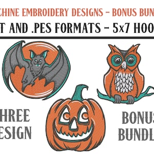 Vintage Halloween Bonus Bundle - Machine Embroidery Designs (3 Designs) - Digital Download - 5x7 Hoops - DST and PES Formats