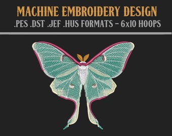 Luna Moth - Projekt haftu maszynowego - Pobieranie cyfrowe - Obręcze 6x10 - PES DST JEF Hus Formats