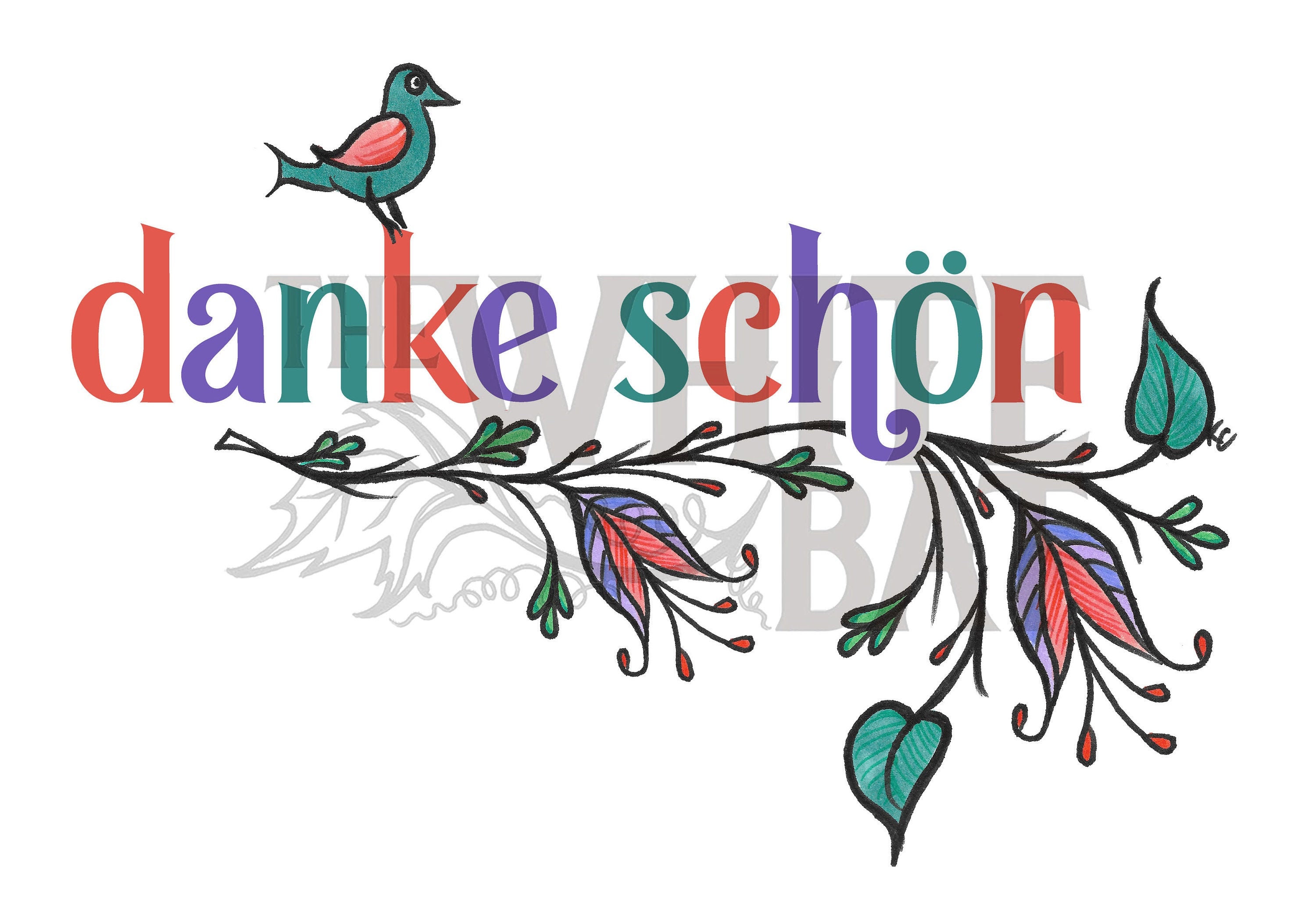 Danke Schon - German Folk Flowers - Digital Art (downloadable