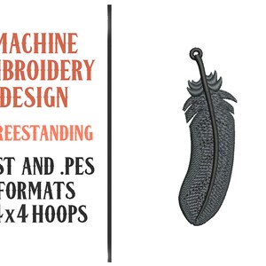 May include: Machine embroidery design of a gray feather, freestanding, in .DST and .PES formats for 4x4 hoops.