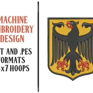 Germany Coat of Arms Shield - Machine Embroidery Design - Digital Download - 5x7 Hoops - DST and PES Formats