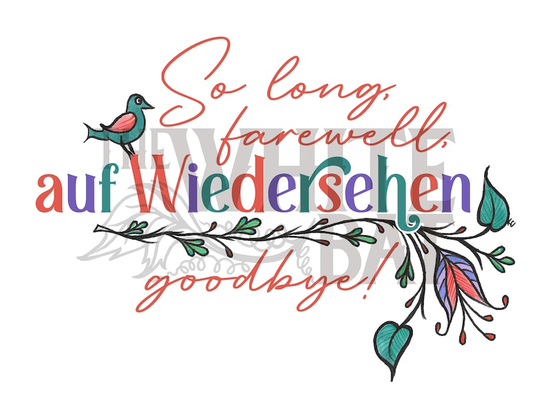 So Long, Farewell, Auf Wiedersehen, Goodbye German Folk Flowers Digital Art Downloadable Image File 800 ppi image 1