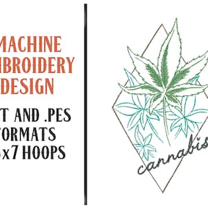 Diamante de cannabis - Diseño de bordado a máquina - Descarga digital - Aros 5x7 - Formatos DST y PES