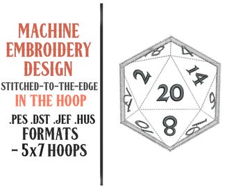 Stitched-To-The-Edge In The Hoop 20 Sided Dice - Machine Embroidery Design - Digital Download - 5x7 Hoop - PES DST JEF Hus Formats