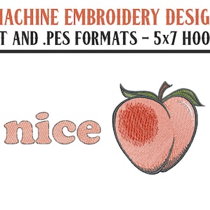 Nice Peach Emoji - Machine Embroidery Design - Digital Download - 5x7 Hoops - DST and PES Formats