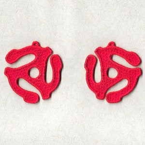 Freestanding Lace 45 RPM Adapter Earrings - Machine Embroidery Design - Digital Download - 4x4 Hoops - PES DST Jef Hus Formats image 2