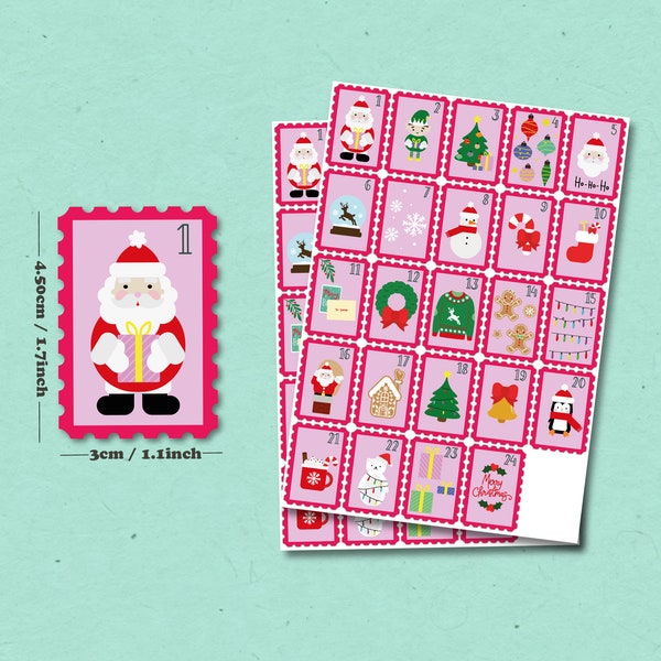 Advent Calendar Sticker Sheet - Christmas Stickers - Advent Planner Stickers - Gift Stickers - Christmas Gift Bag