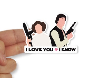 Leia & Han Vinyl Sticker - Laptop Stickers - Star Wars Vinyl Sticker - I Love You I Know Sticker - Geeky Valentines Sticker