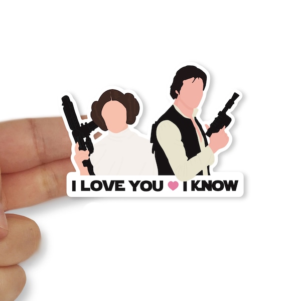 Leia & Han Vinyl Sticker - Laptop Stickers - Star Wars Vinyl Sticker - I Love You I Know Sticker - Geeky Valentines Sticker